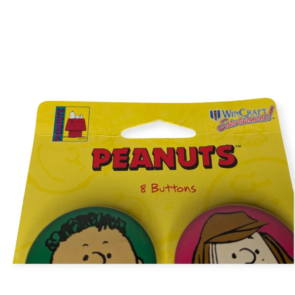 Vintage 1998 Wincraft Peanuts Pinback Buttons Set of 8 On Card Sealed NOS